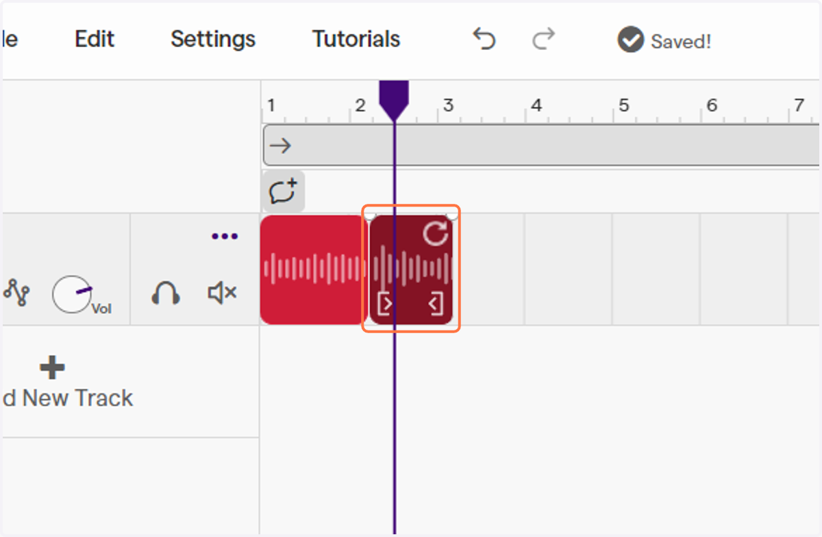Click on the end of the recording clip and move it next to the other clip so they are next to one another.