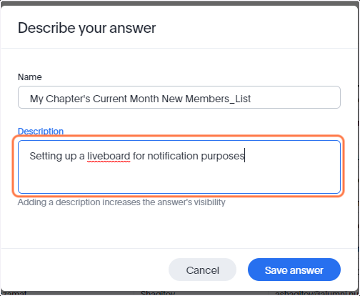 Click on Description field and input a detailed description
