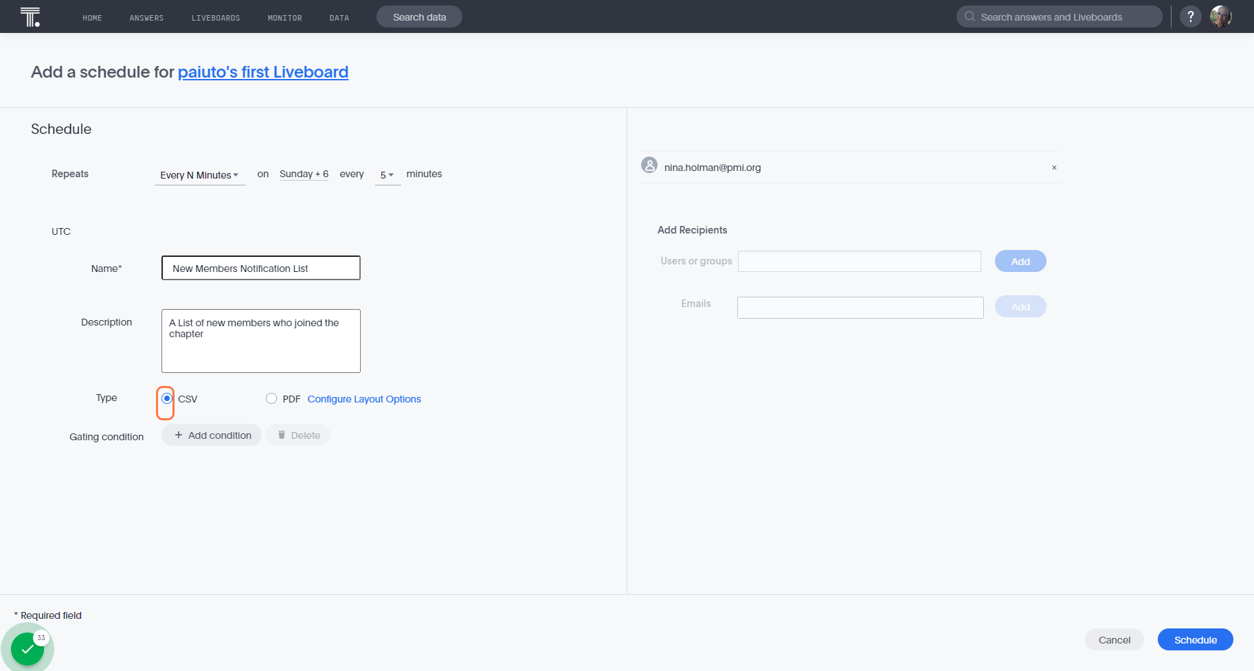 Choose preferred format - CSV or PDF