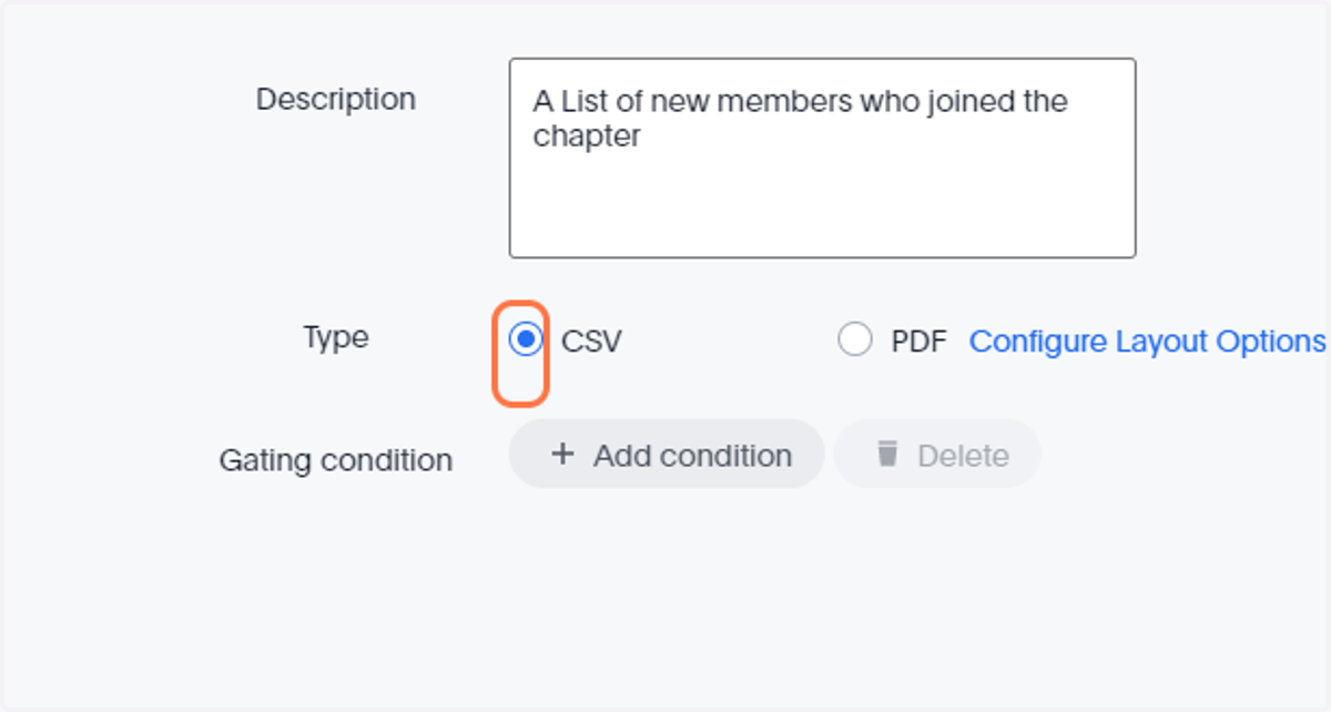 Choose preferred format - CSV or PDF