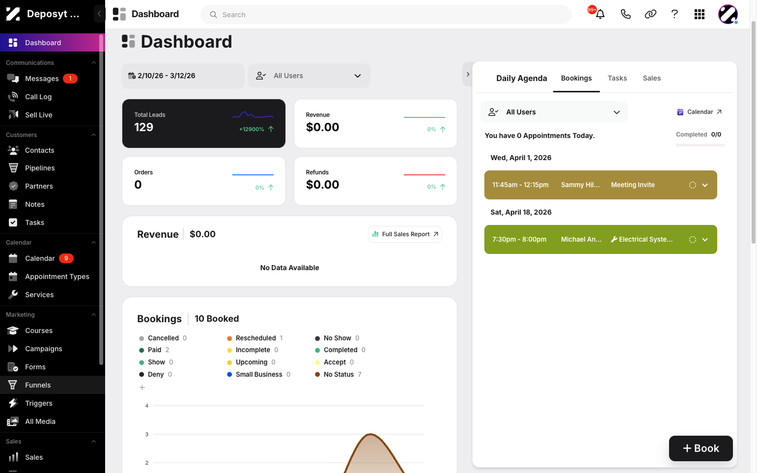 Step 1: On your Dashboard, navigate to the Funnels tab under the Marketing section.