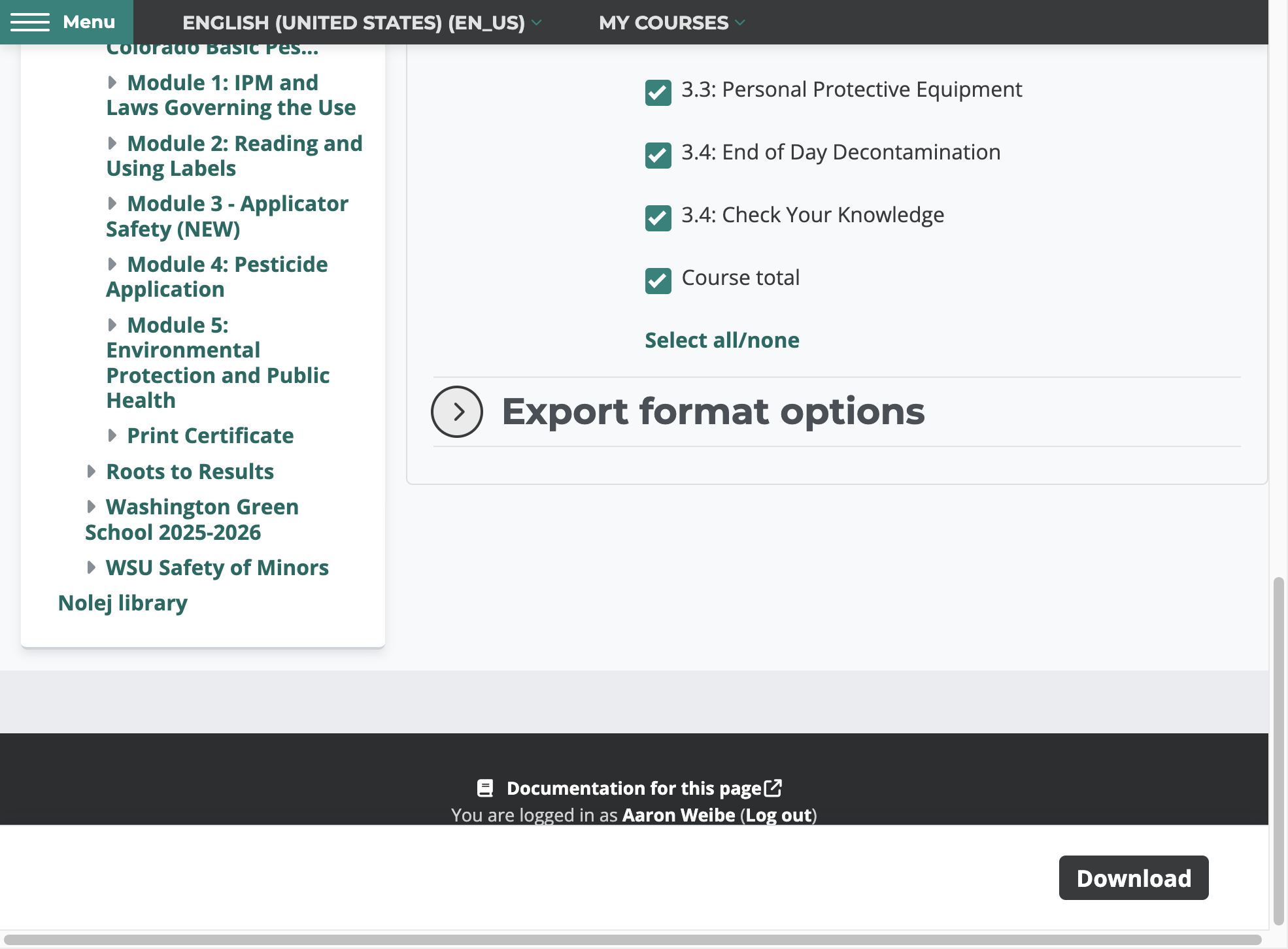 Click on Export format options to adjust any of your preferences