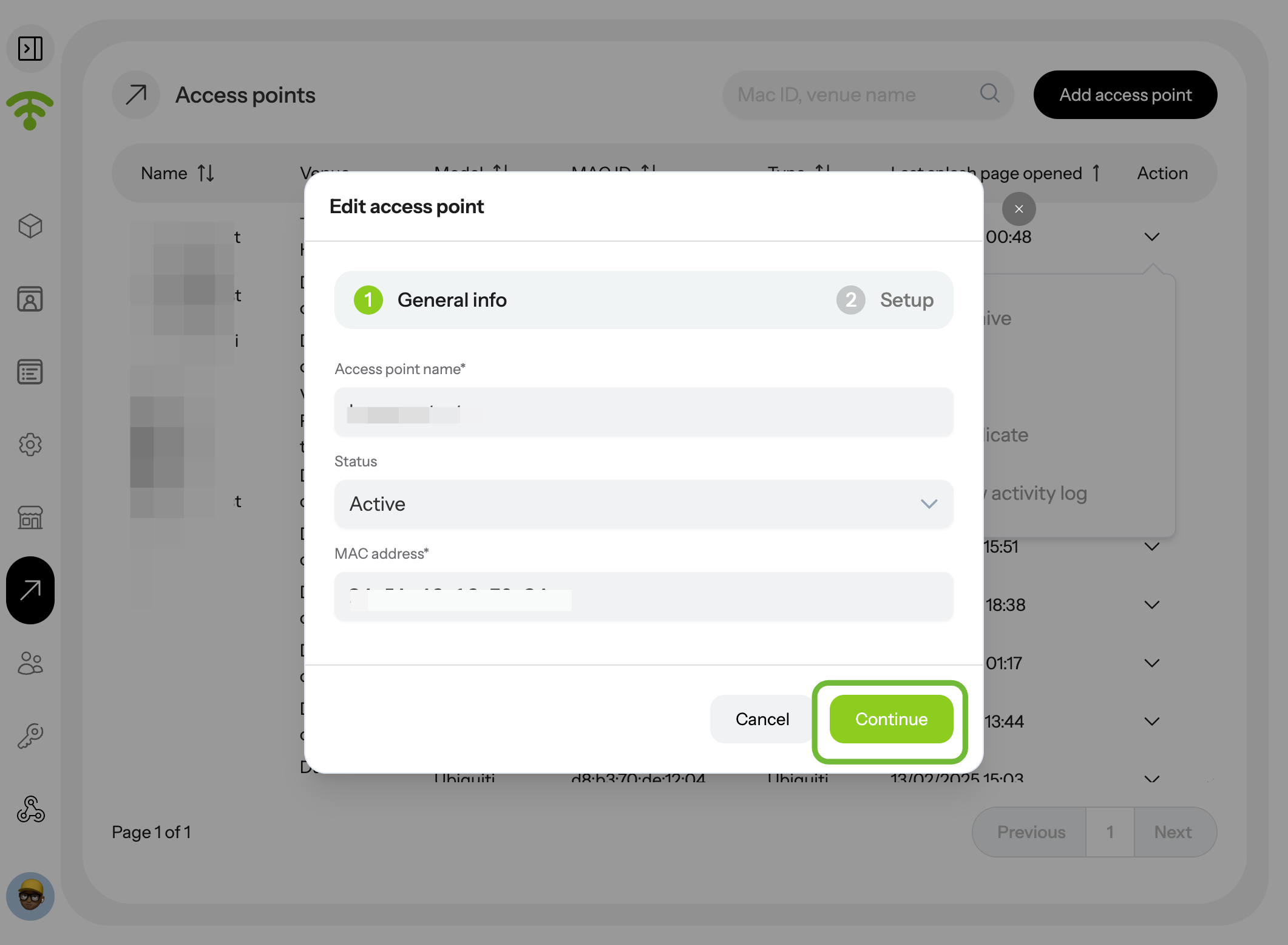 When you click 'Edit,' the general information for your access point will appear. You can view and modify the access…