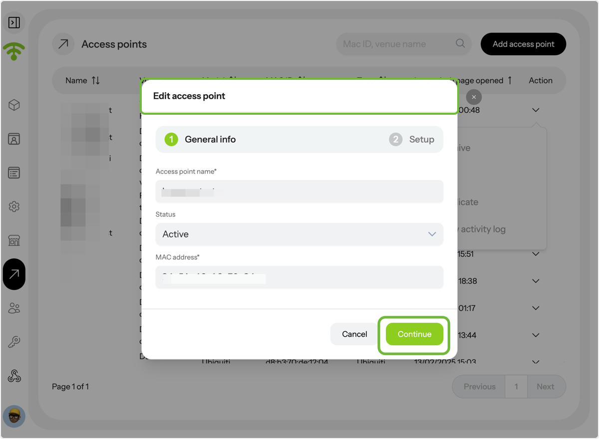 When you click 'Edit,' the general information for your access point will appear. You can view and modify the access…