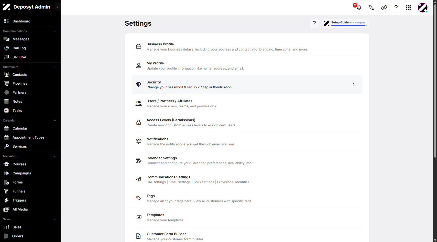 Step 4: Click on Security to continue.