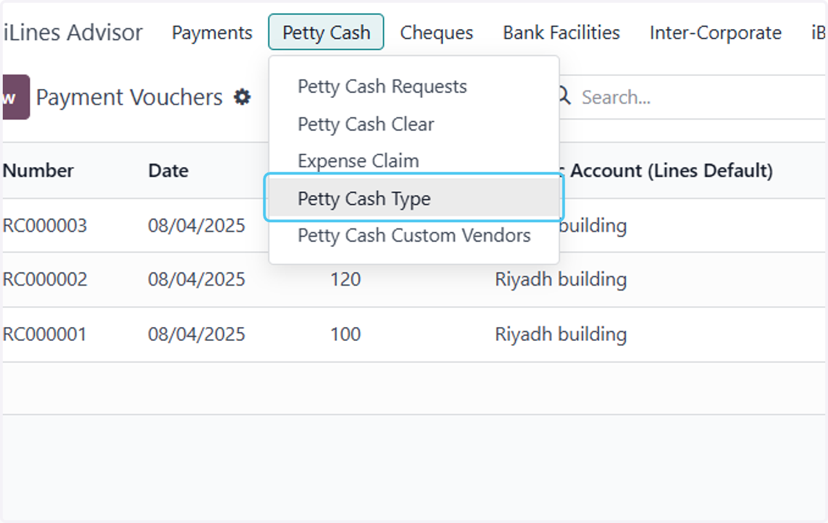 Click on Petty Cash Type