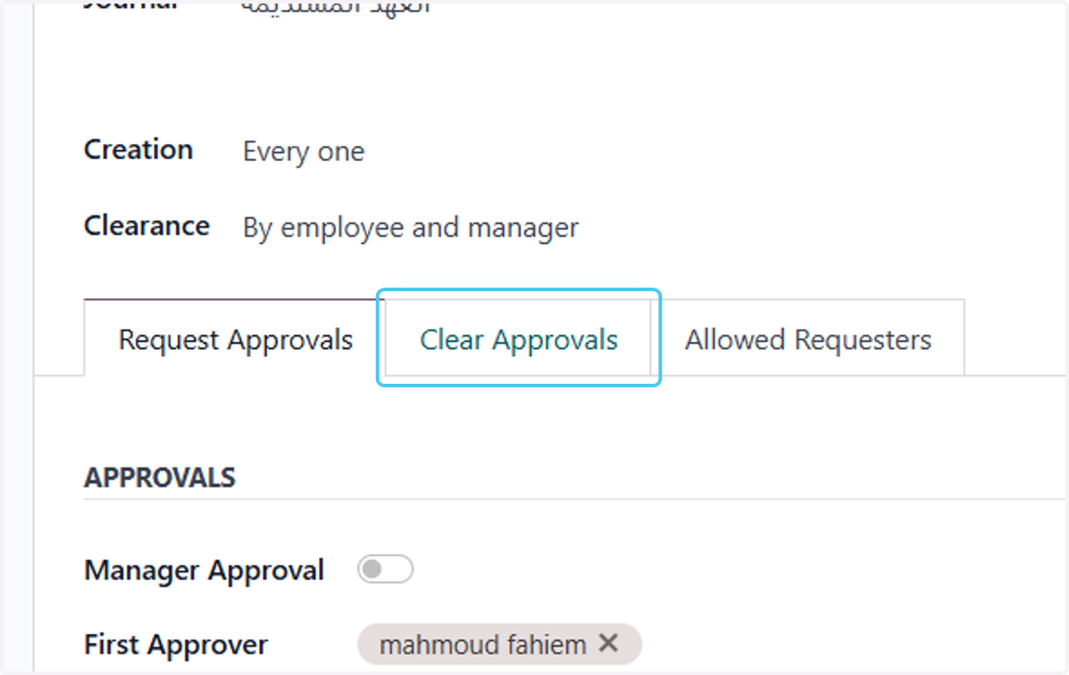Click on Clear Approvals