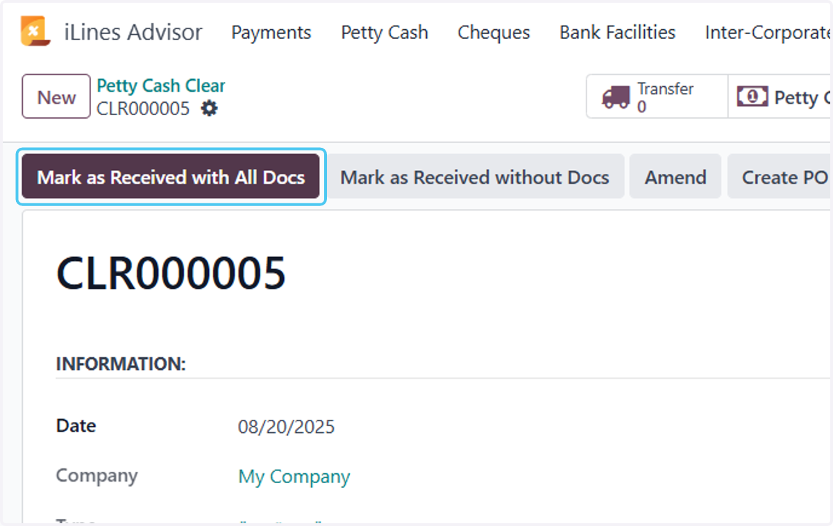 Click on Mark as Received with All Docs