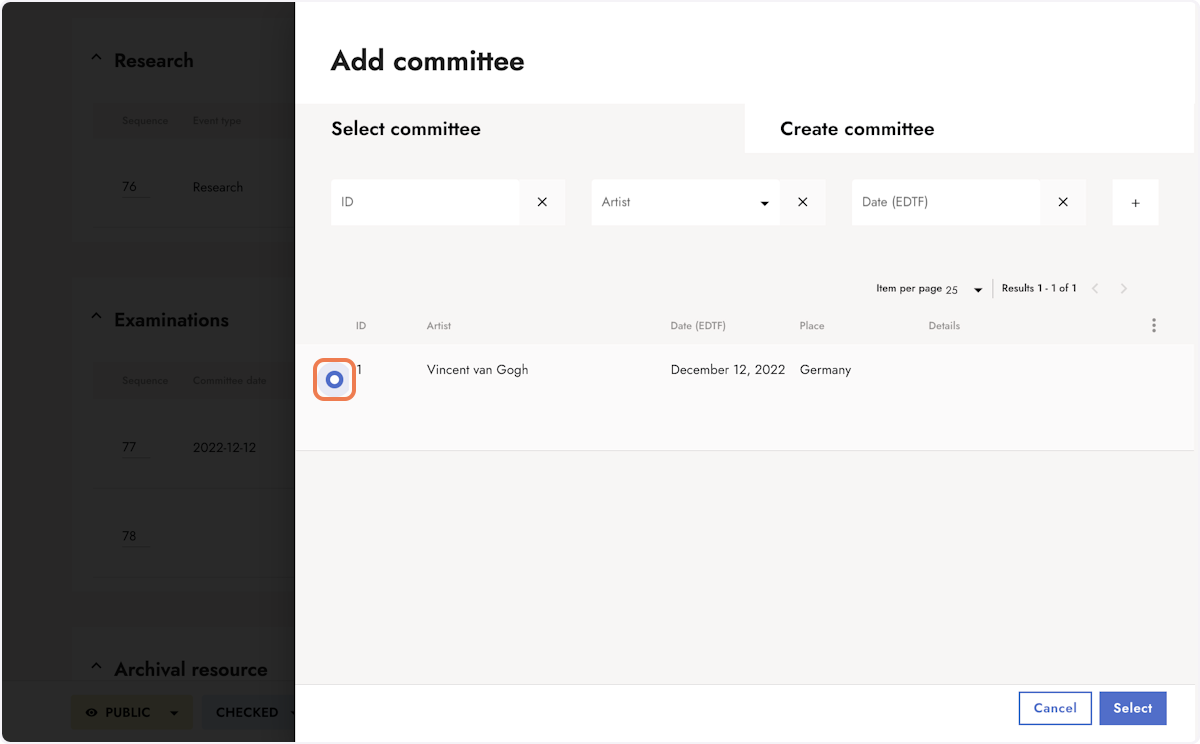 Select a committee from the list view