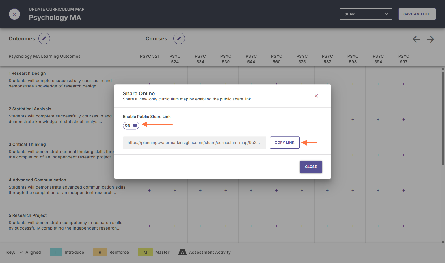 Check ON to "Enable Public Share Link". Then click COPY LINK and CLOSE.