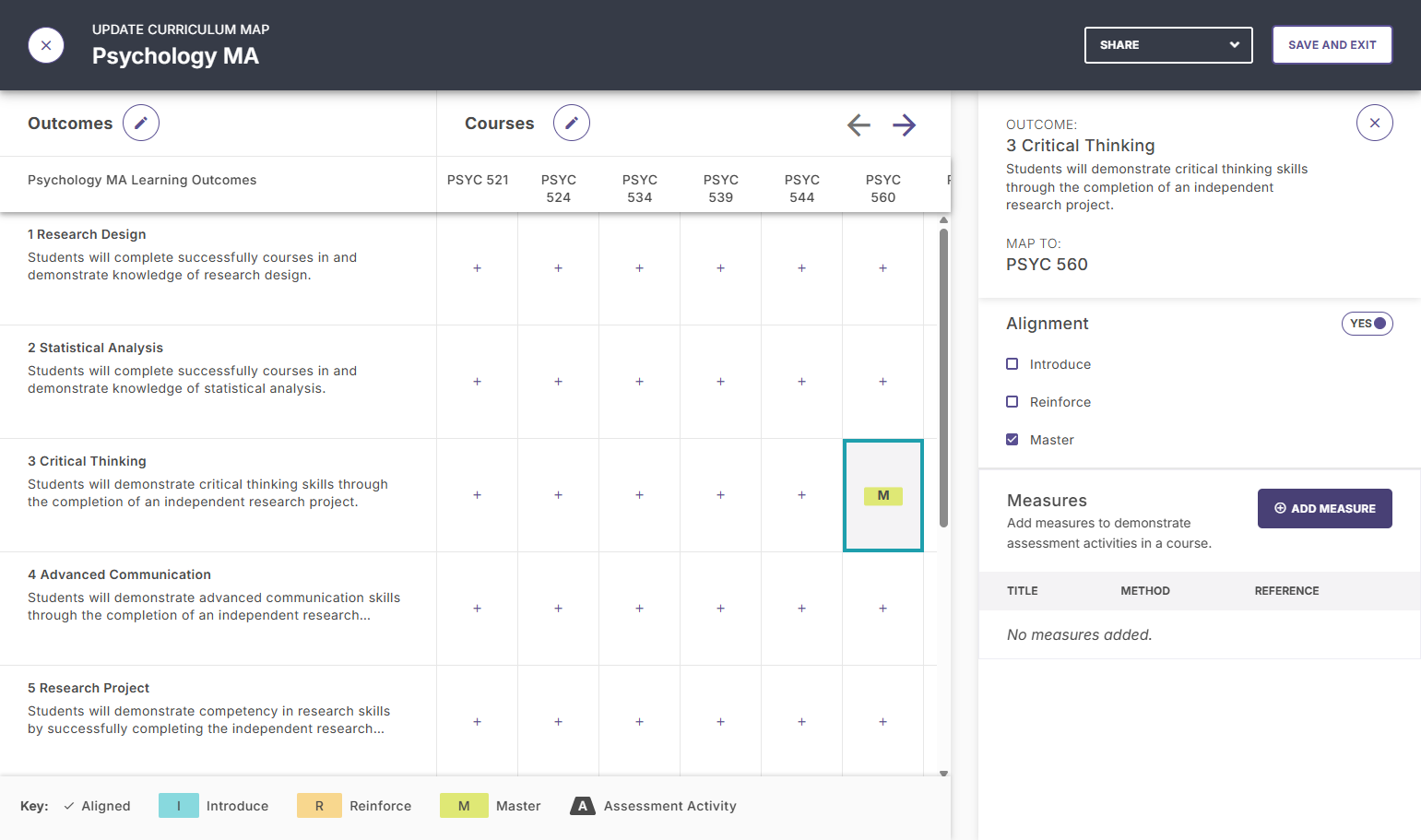 If there are measures you want to add to this outcome that are found within this course, you can select ADD MEASURE.