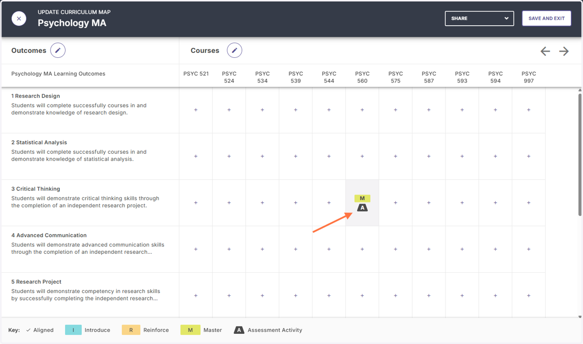 Your new alignment should now appear in your curriculum map.