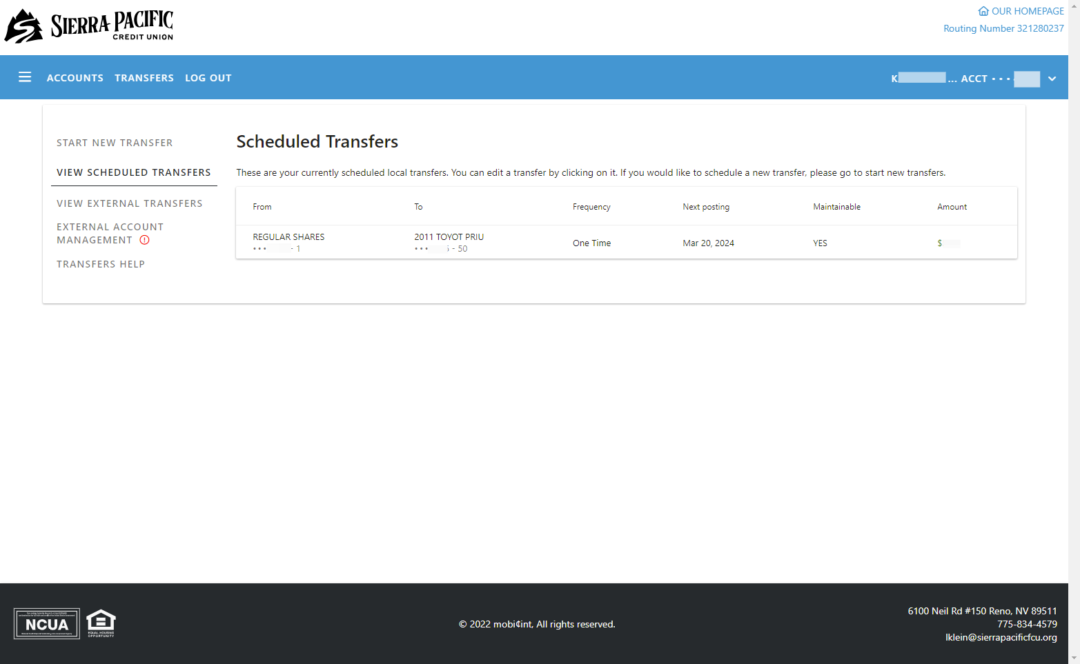 Scheduled Transfer Summary page