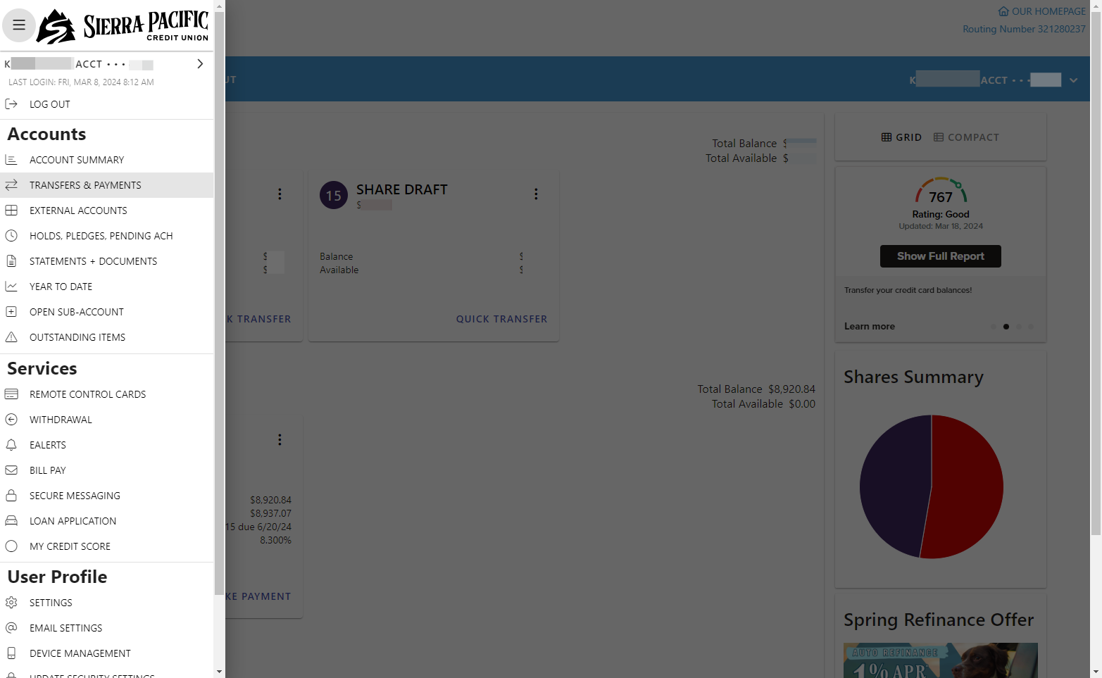 Click on TRANSFERS & PAYMENTS