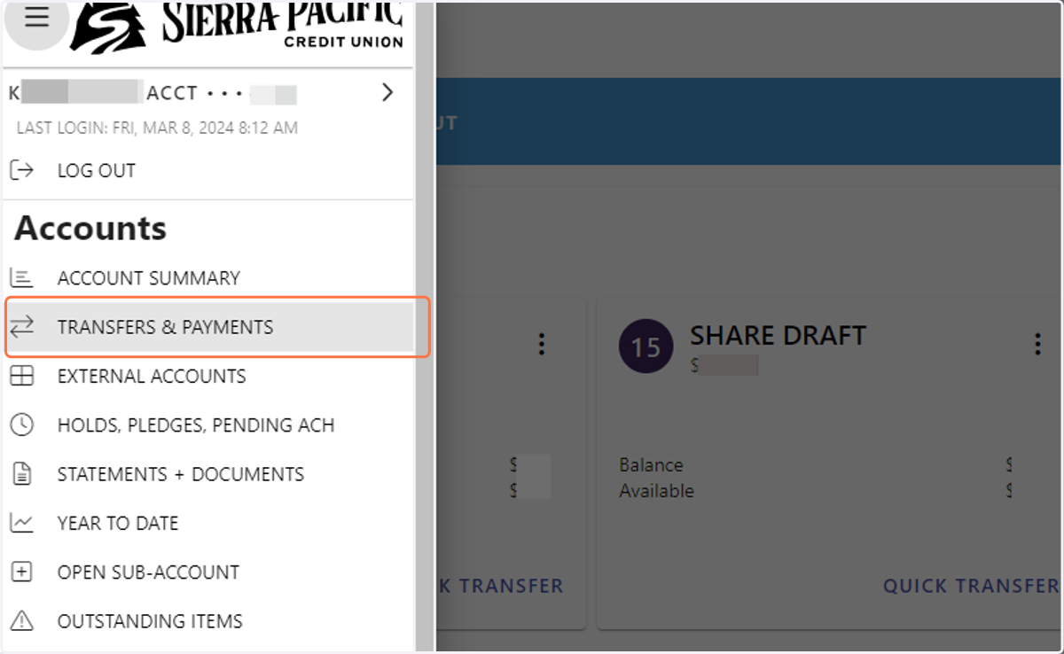 Click on TRANSFERS & PAYMENTS
