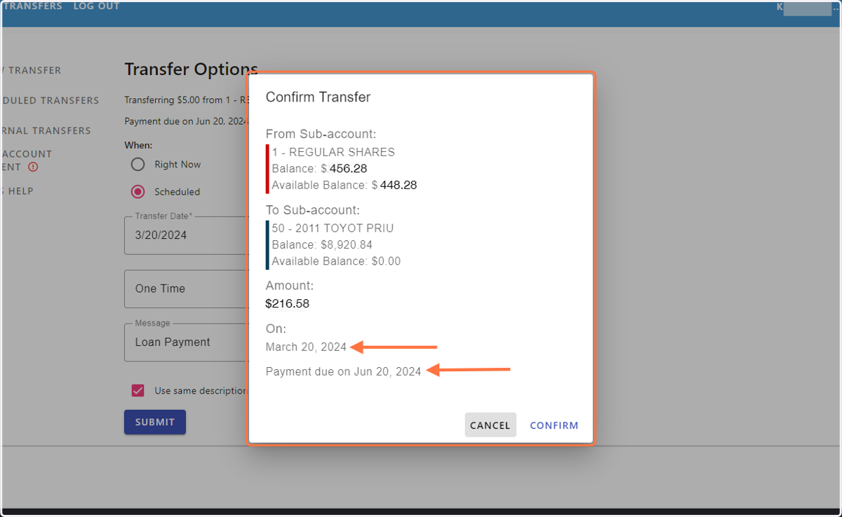 Review your transfer details