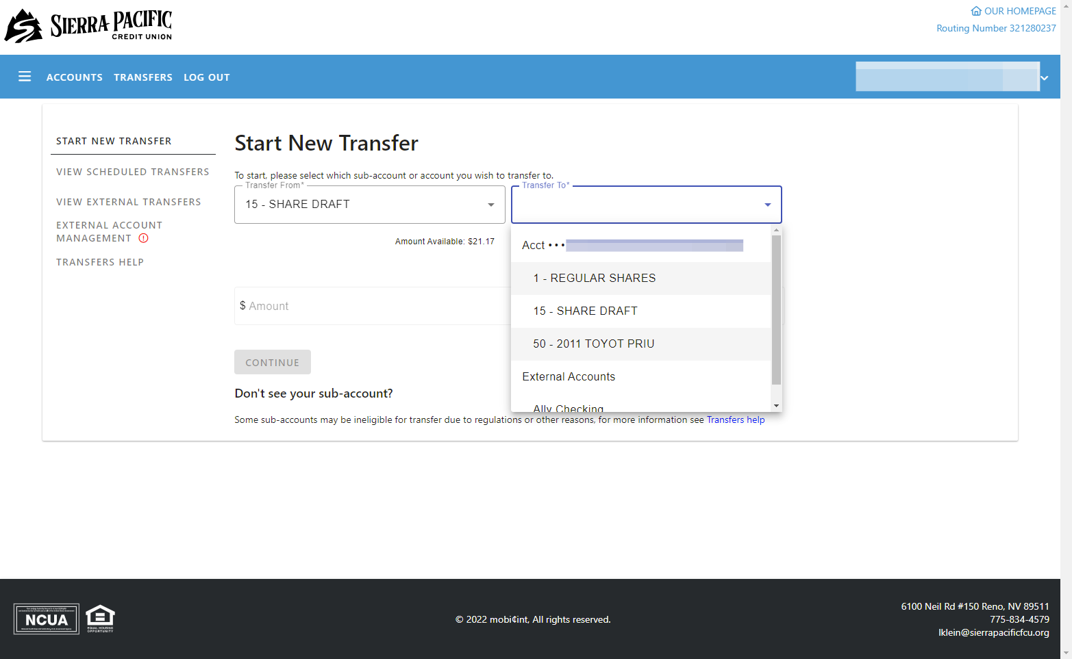 Click on "Transfer To" and select your loan or account from the drop down