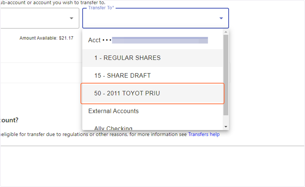 Click on "Transfer To" and select your loan or account from the drop down