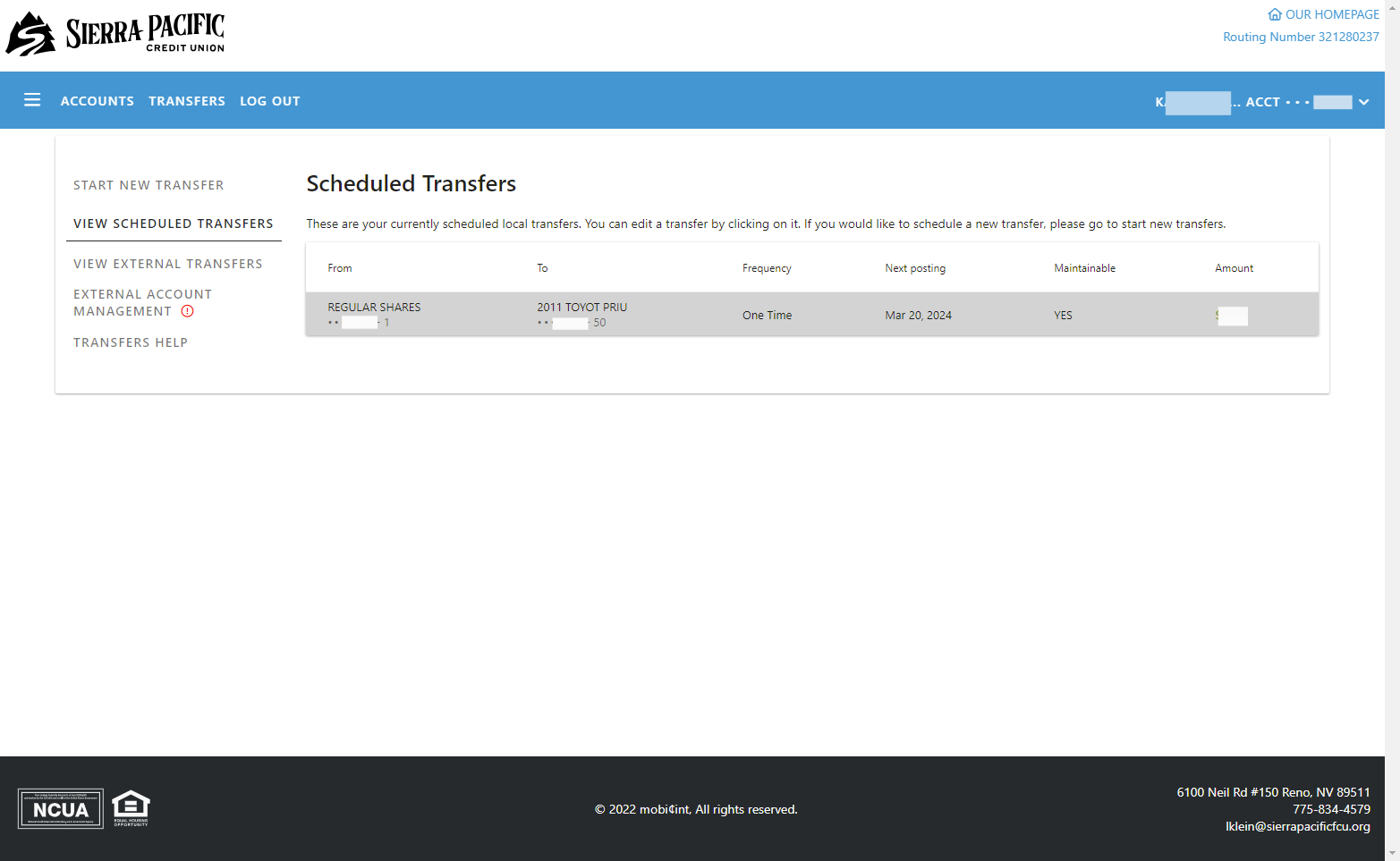 To edit a scheduled transfer, click on it