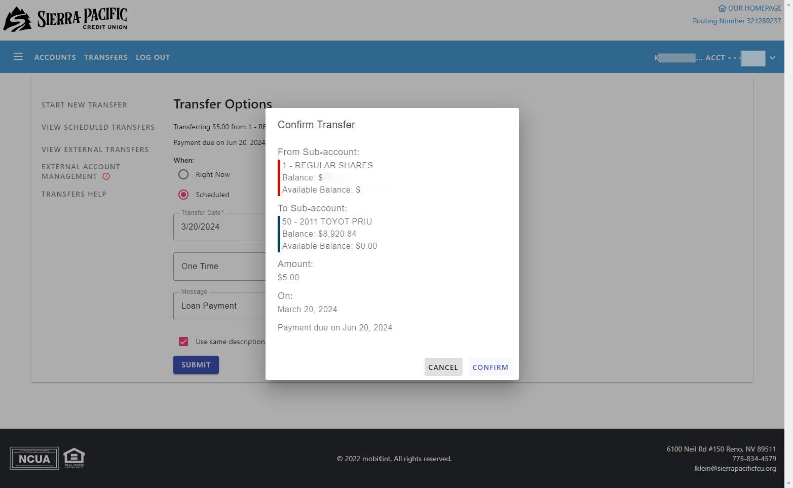 Click on CONFIRM to Post Transfer