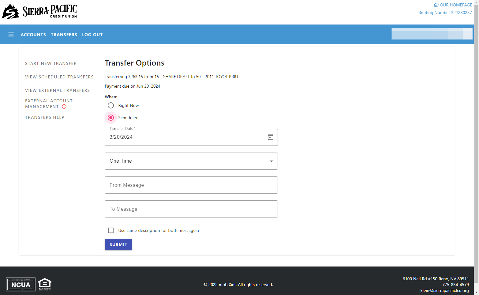 You'll now see the "Transfer Options" page.