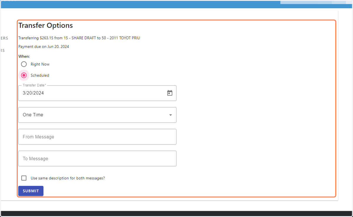 You'll now see the "Transfer Options" page.