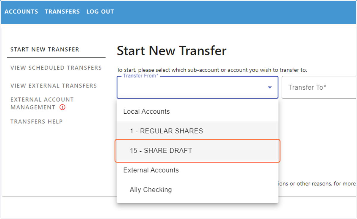 Choose the account you want to transfer FROM