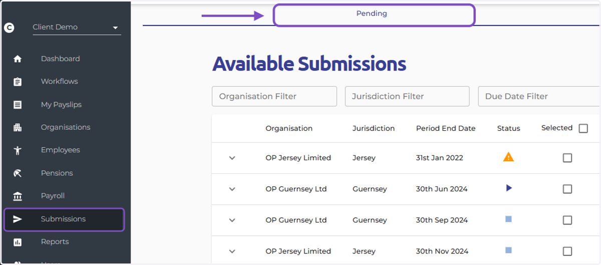 Pending Submissions Tab