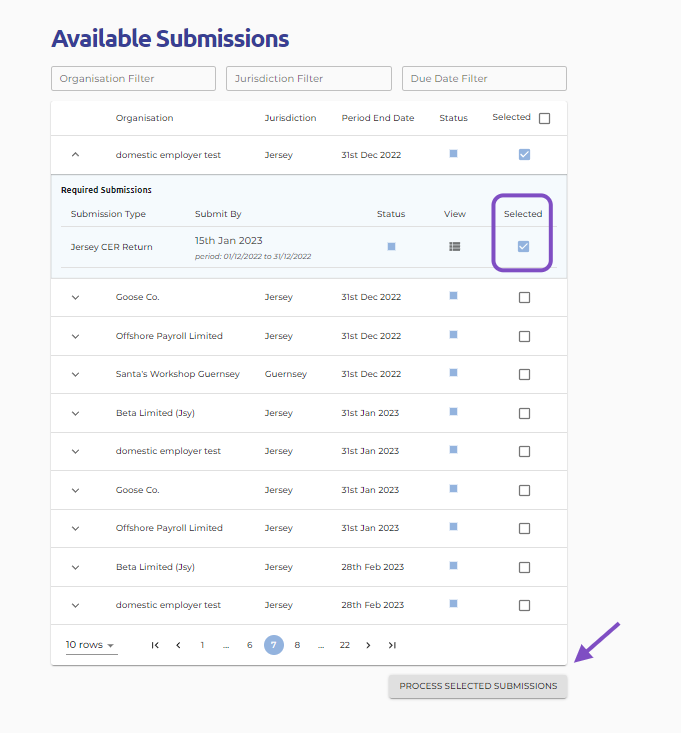 Click the "Process Selected Submissions" button.