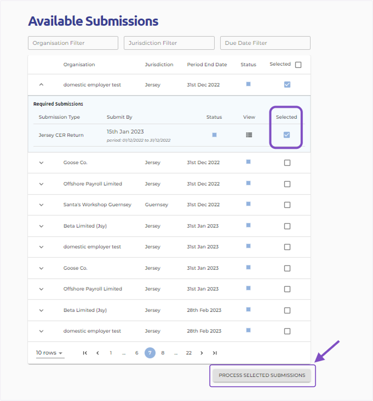 Click the "Process Selected Submissions" button.