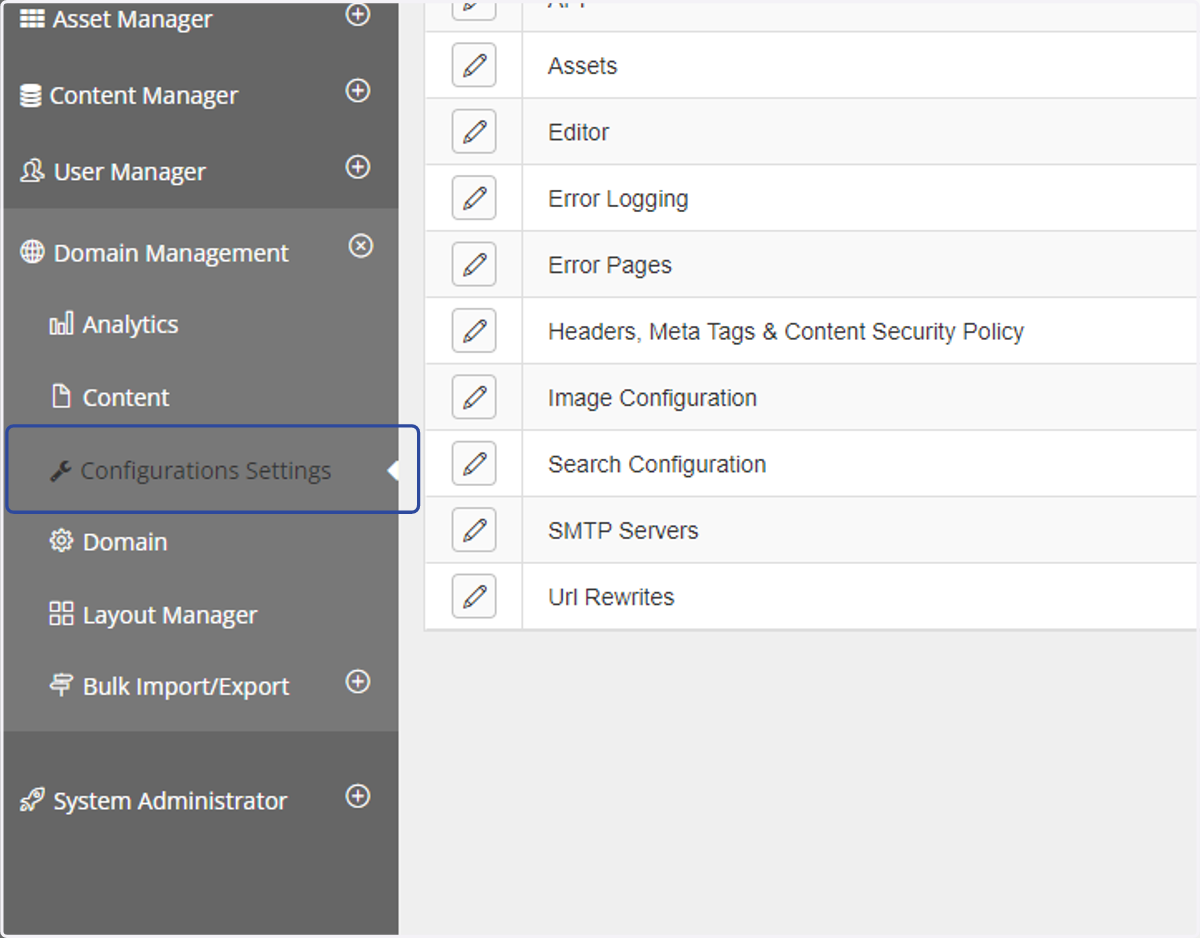 Click on Configurations Settings