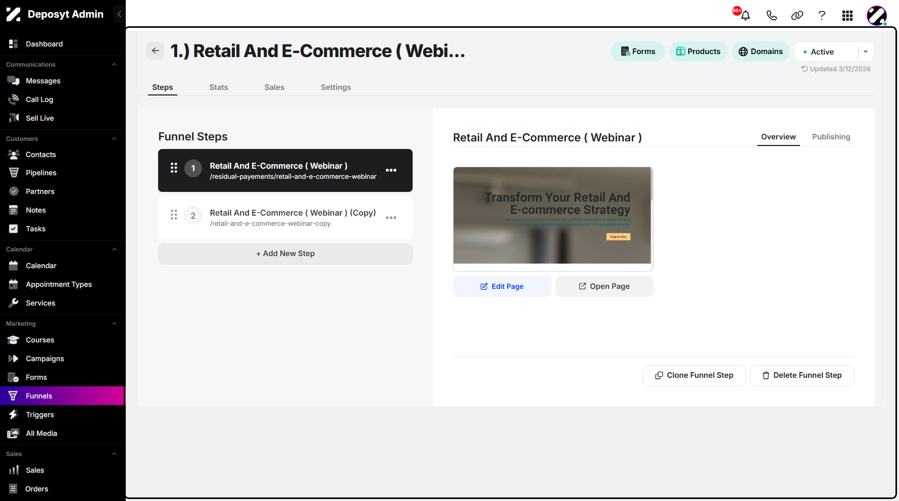 Step 4: You will then be taken to the funnel’s overview page.