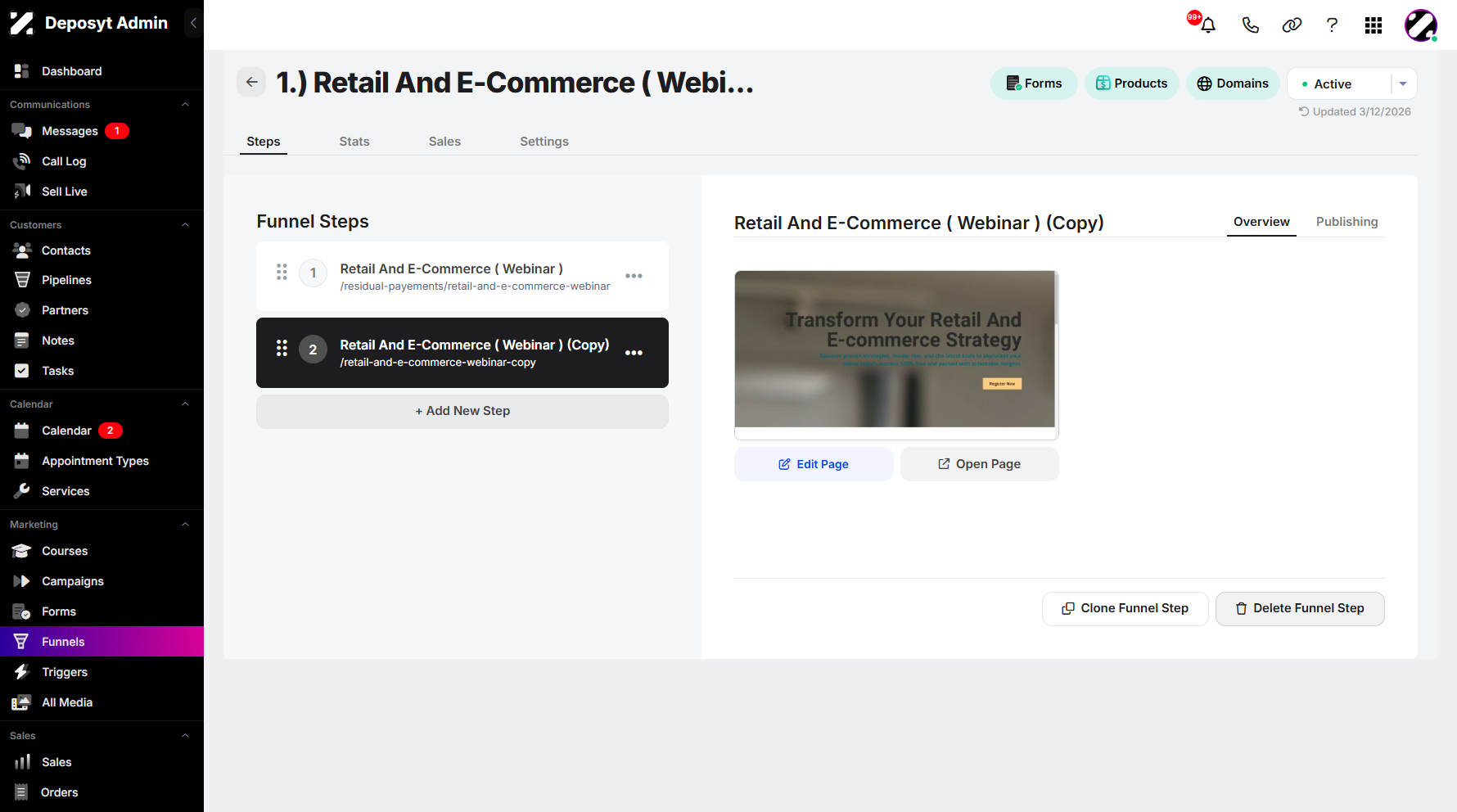Step 9: Then click the ‘Delete Funnel Step’ button in the overview section.
