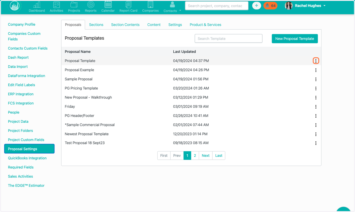 This opens up the Proposal Settings area, or "back-end" of the Proposal Generator. This is where admins, senior managers, and owners can make changes to Proposal Templates, Sections, Section Content, and Pricing and Quoting pages.