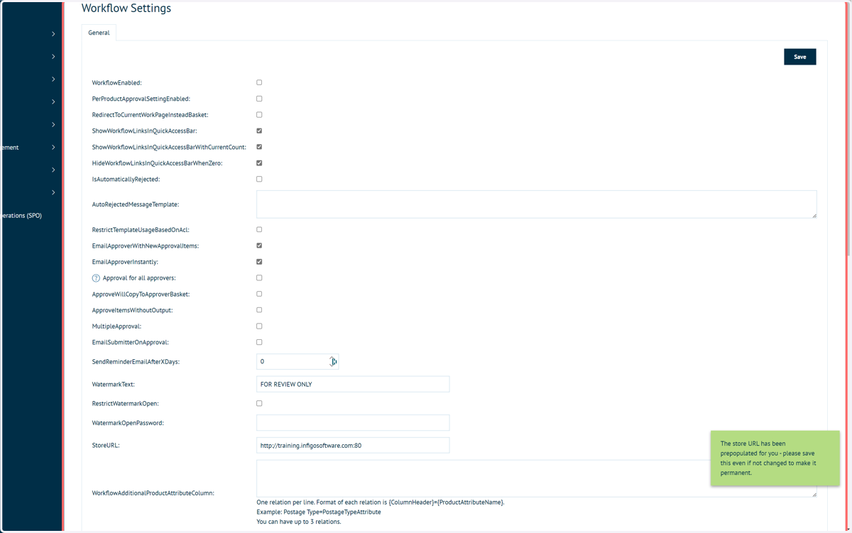 Workflow settings