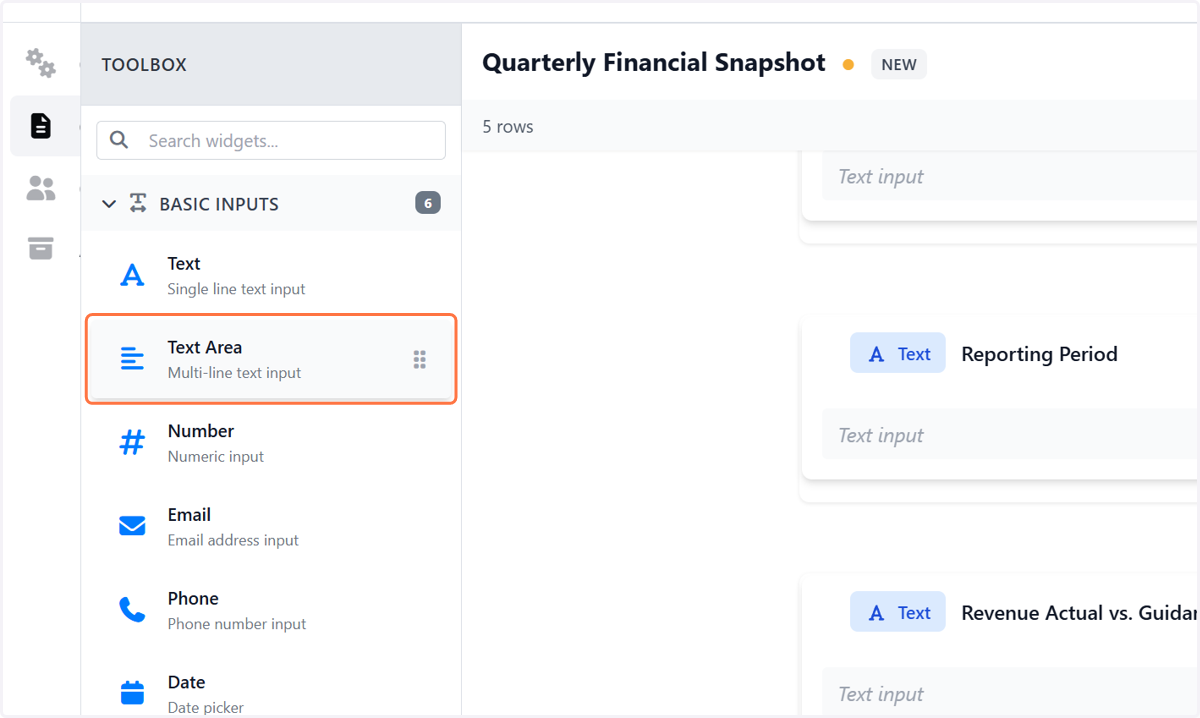 Click on Text Area: Multi-line text input