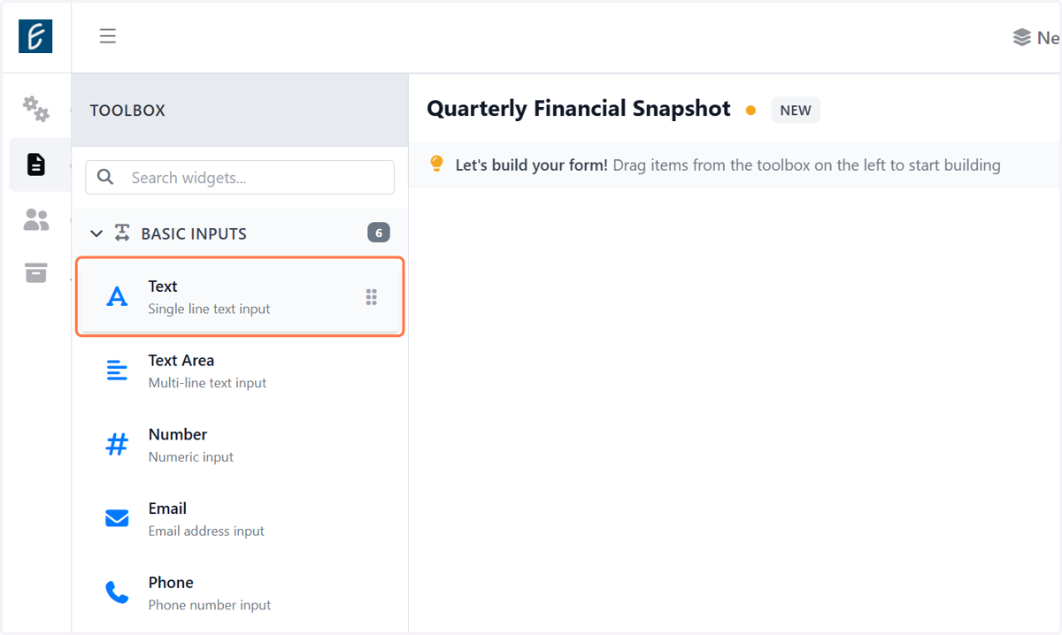 Click on Text: Single line text input