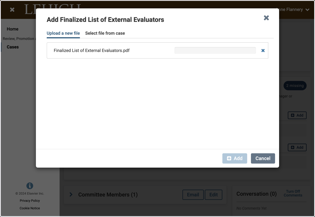 Select a file from upload menu