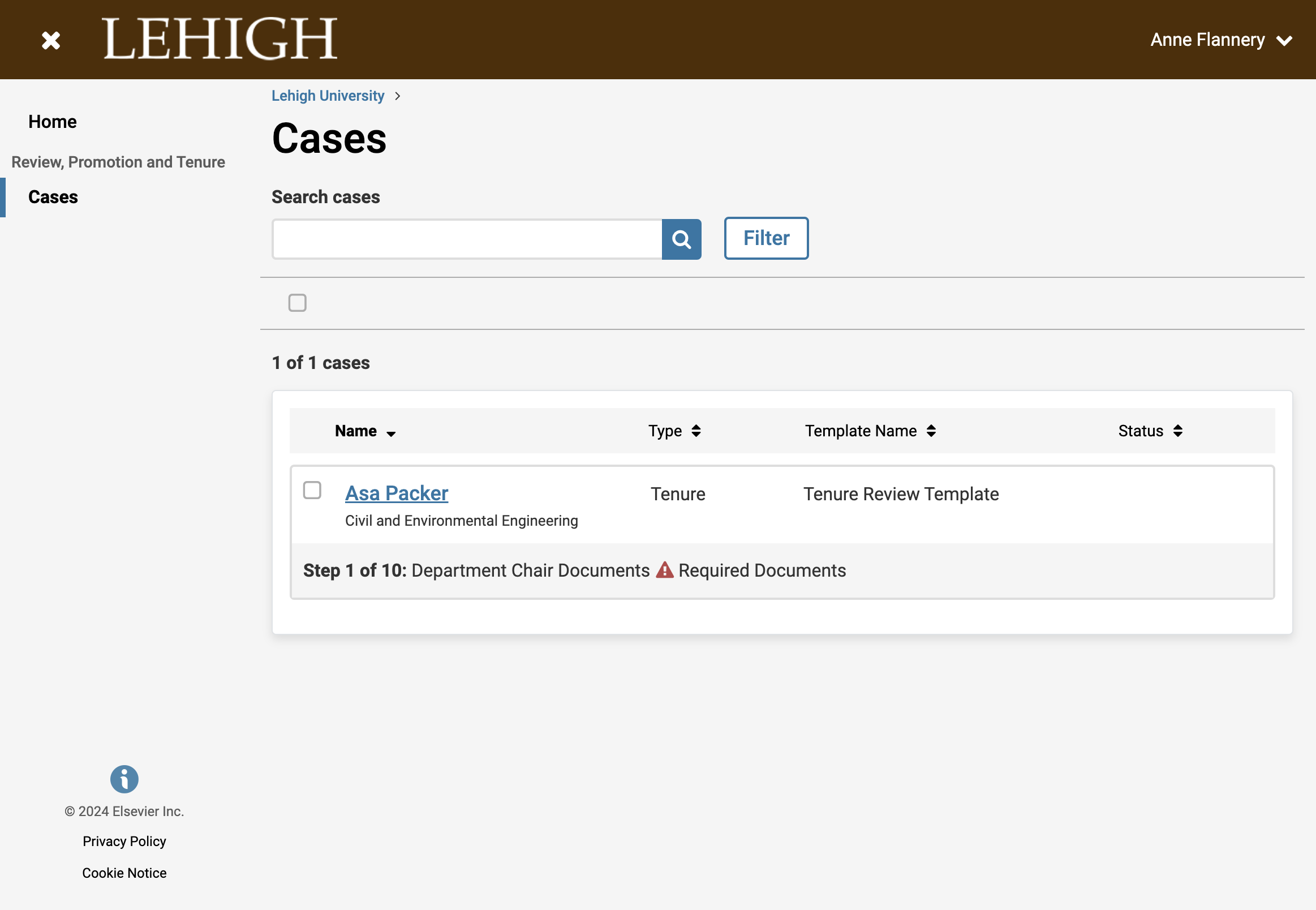Click on the candidate's name to open the case