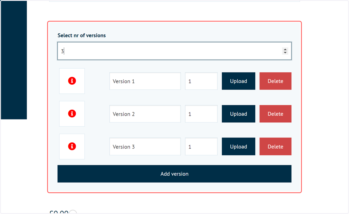 The new versions are created and awaiting data input