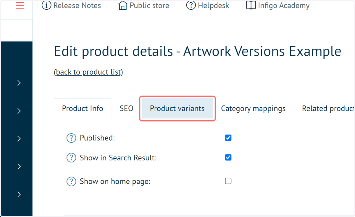 Click on Product variants