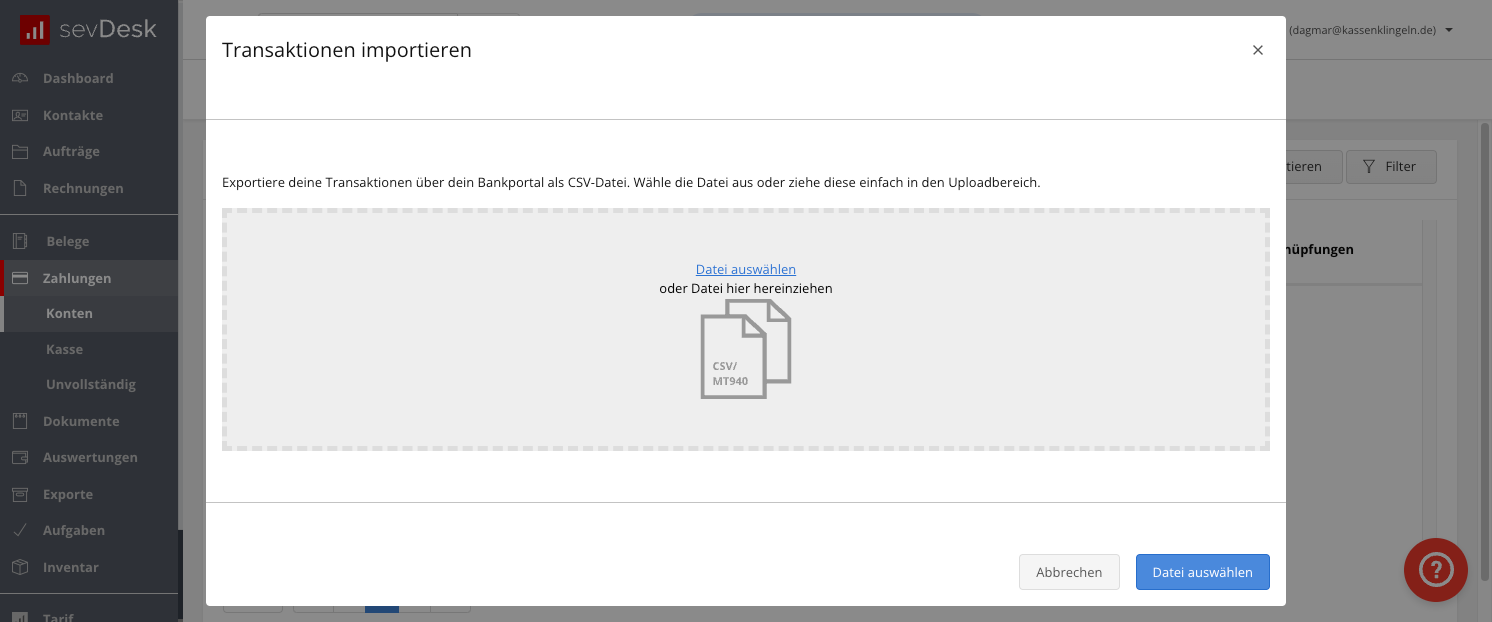 Klicke auf „Datei auswählen“ und wähle die konvertierte Date mit dem Namen etsy_data_converted.csv aus. Klicke auf Datei auswählen.
