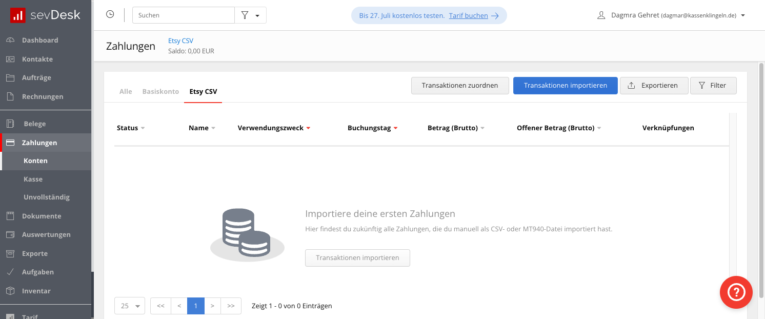 Klicke auf "Transaktionen importieren".