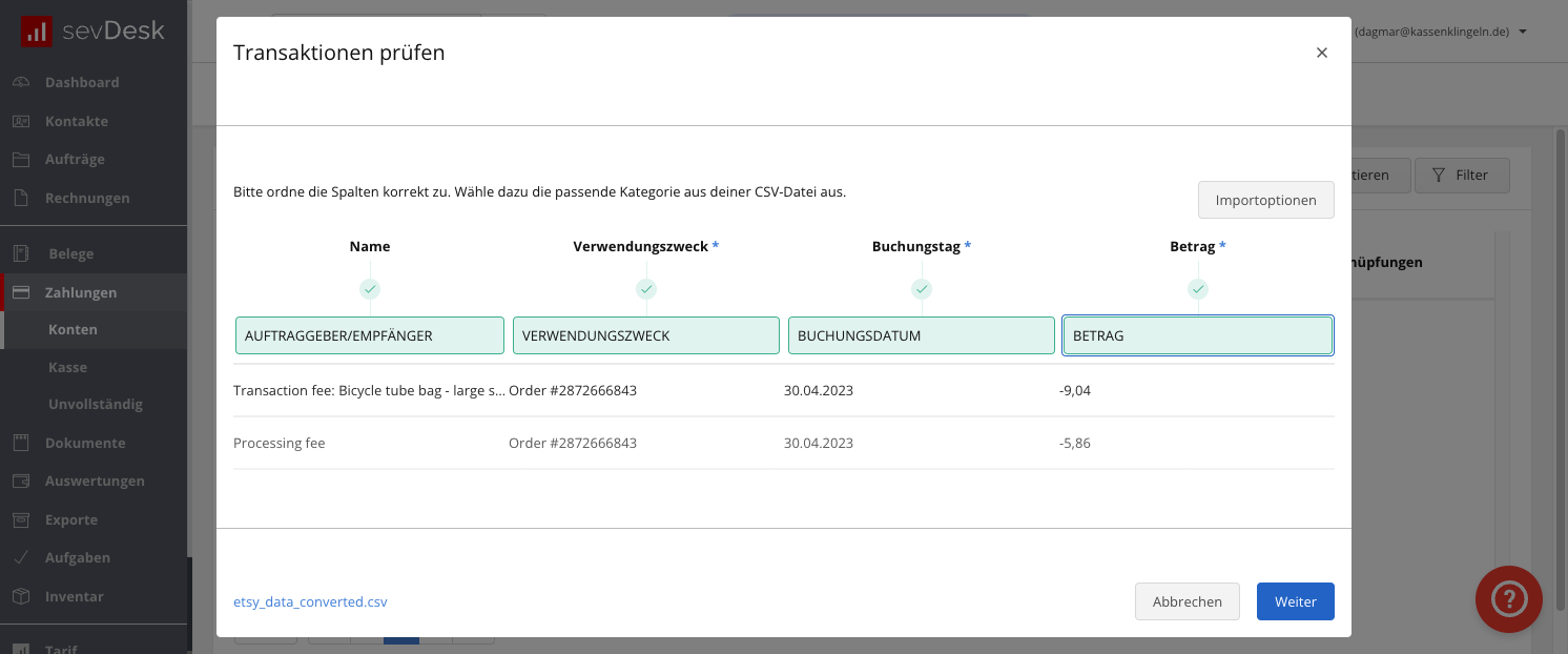 Klicke auf "Weiter"