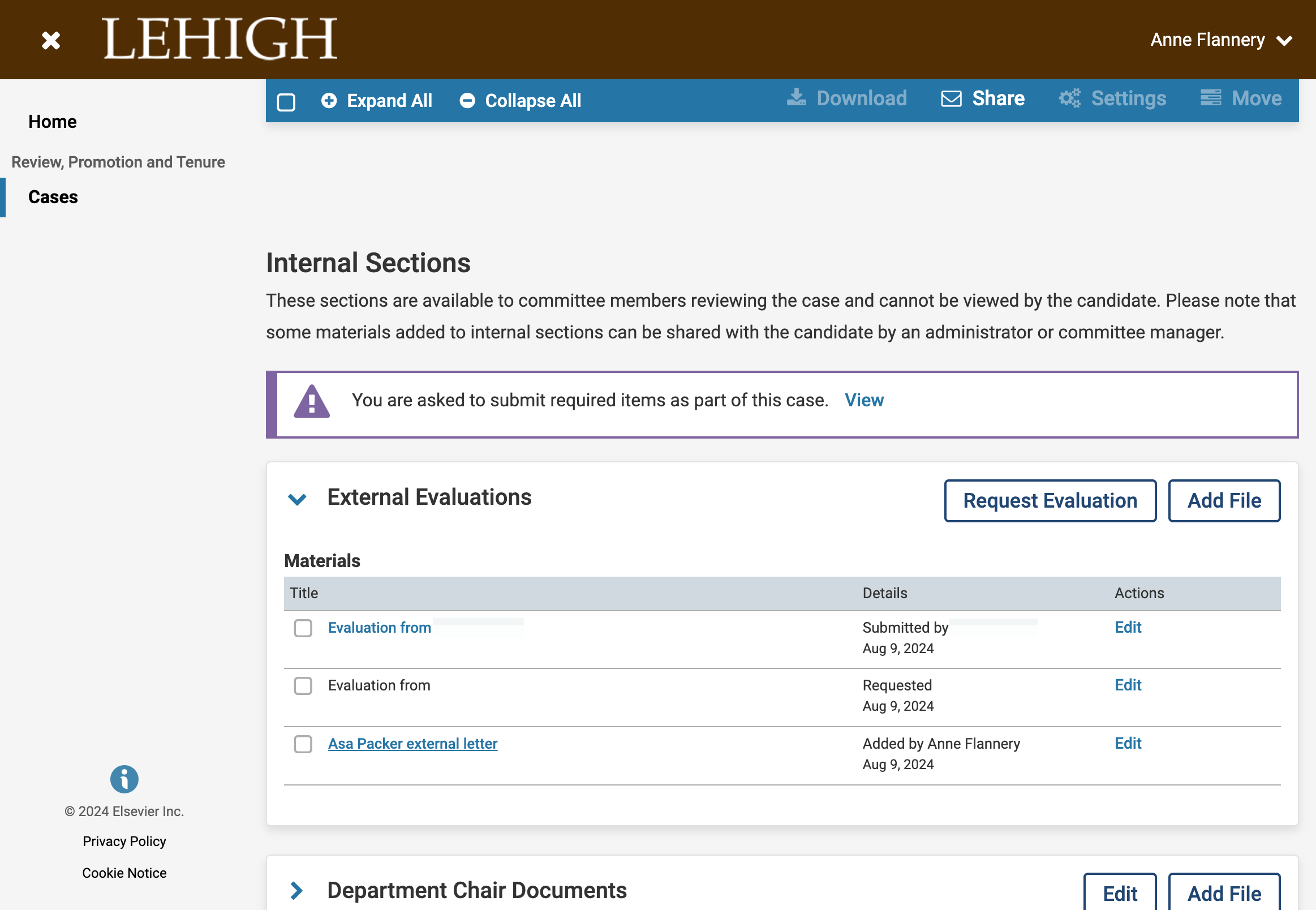 The letter should now appear in the External Evaluations section