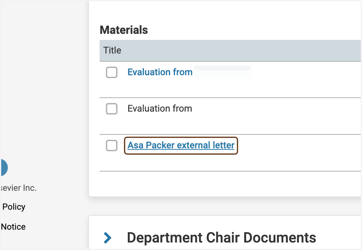 The letter should now appear in the External Evaluations section