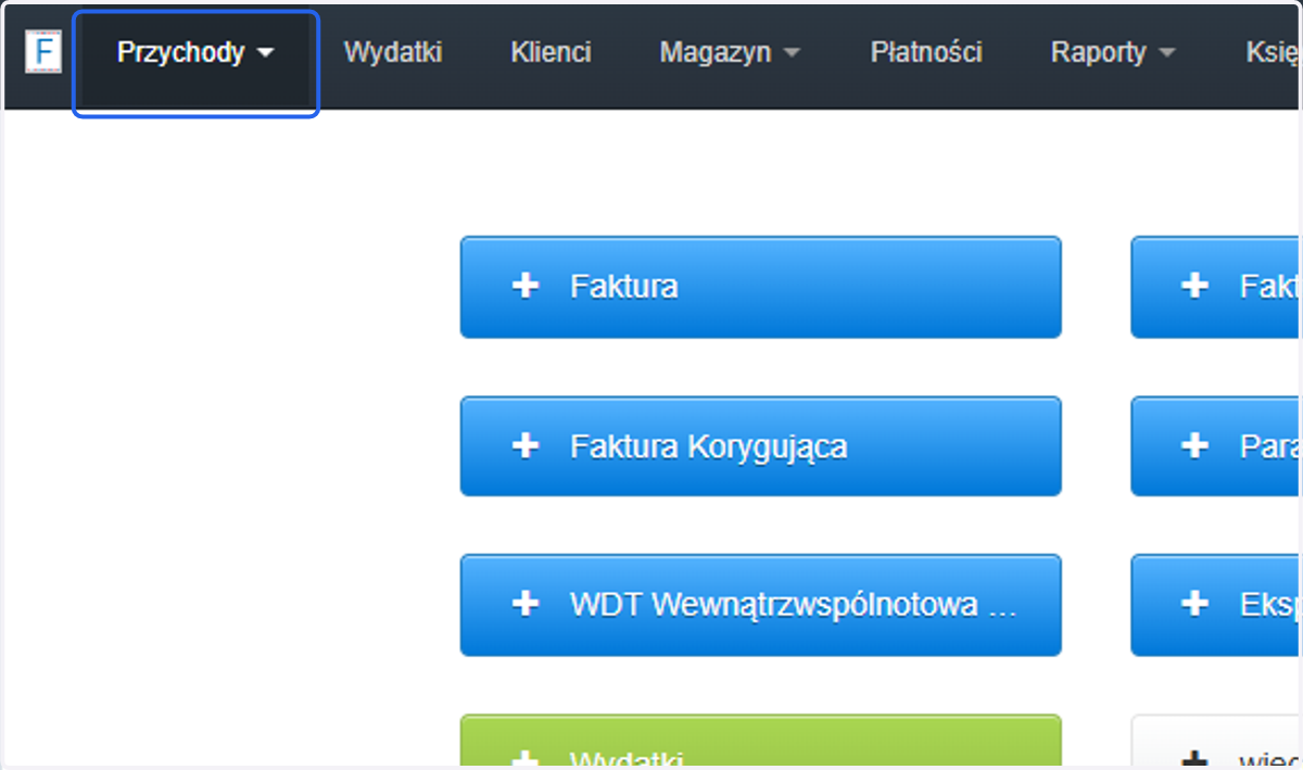 Dokument wystawisz również z poziomu zakładki 'Przychody'.