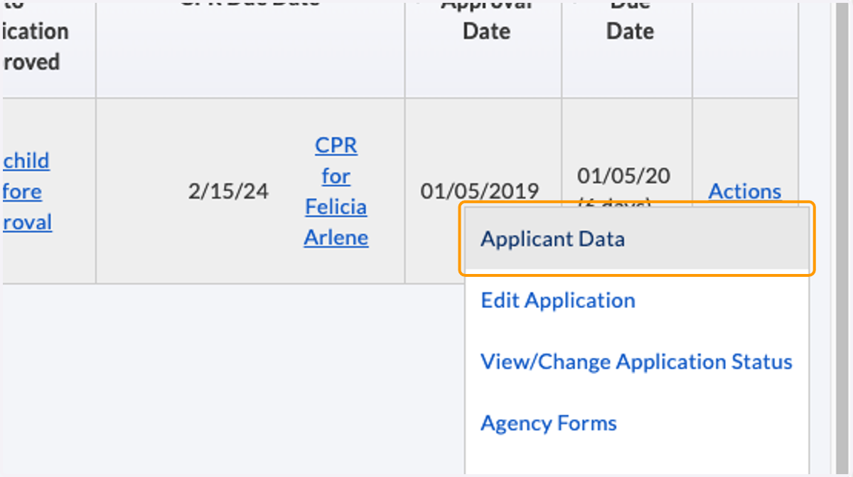 Click on Applicant Data