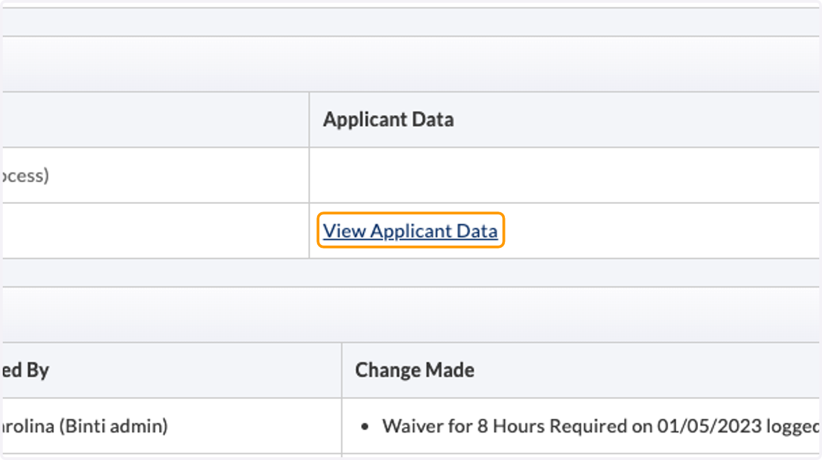 Click on View Applicant Data for specific application you would like to update