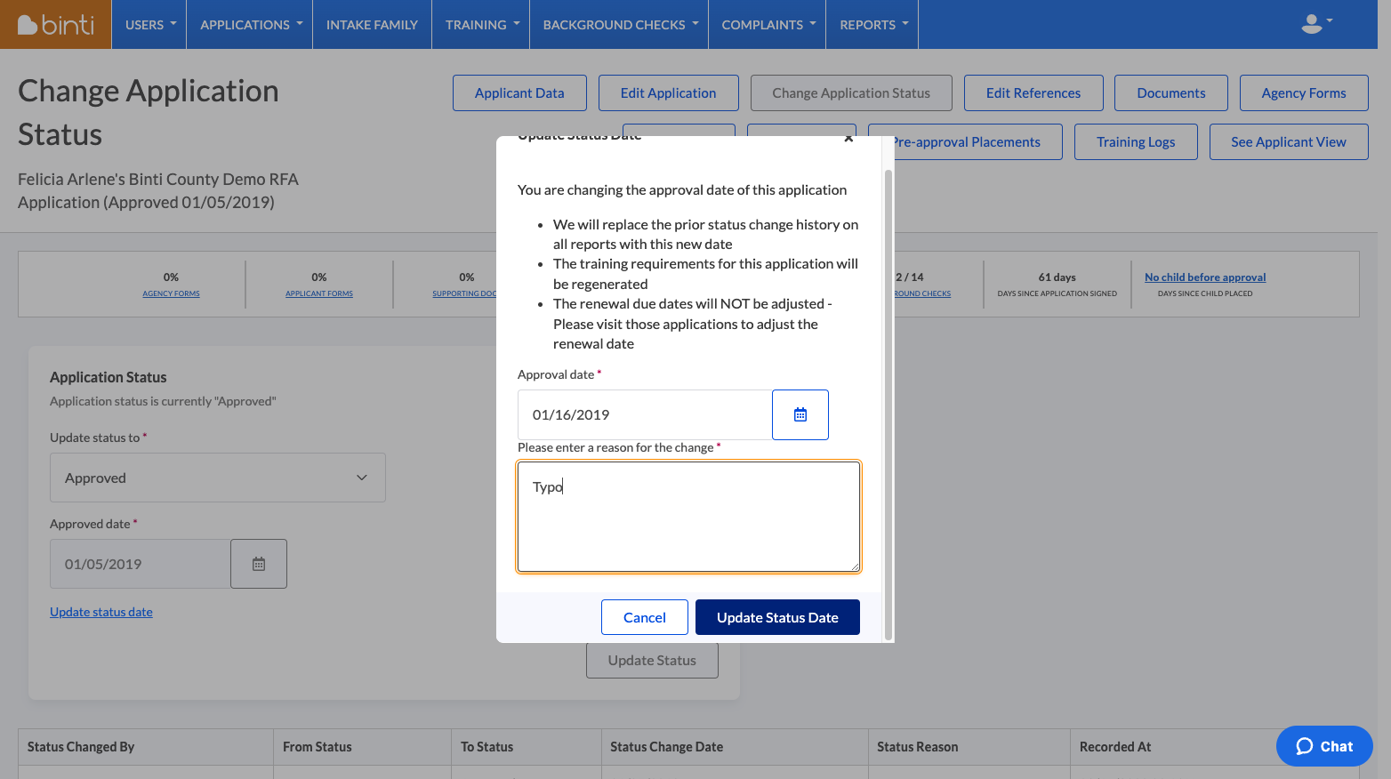 Click on Update Status Date